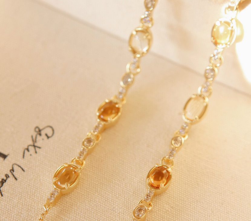 天然黄水晶纯银手链高级感小众原创轻奢通勤手饰